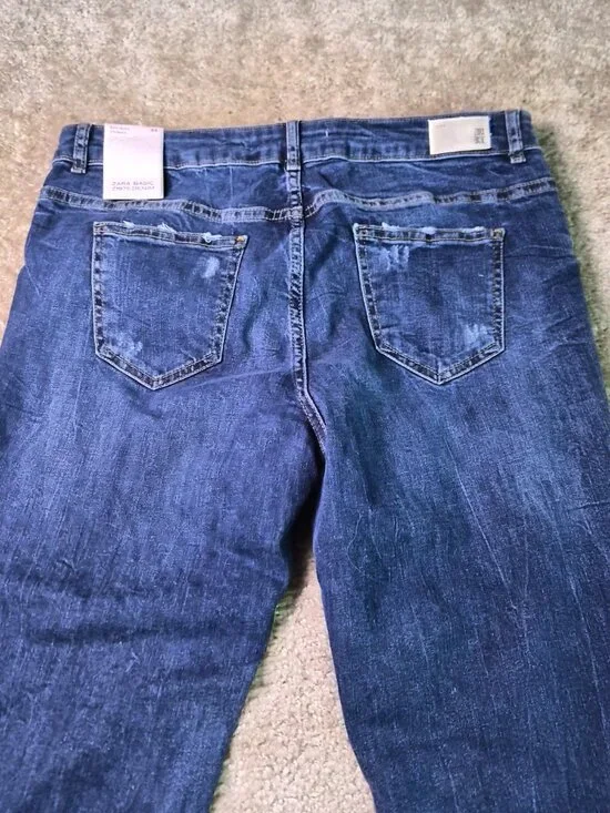 ZARA Basic Z1975 Women’s Blue  Mid Rise Skinny Jeans Size 12 Pearl Raw Hem F884 - Picture 6 of 12